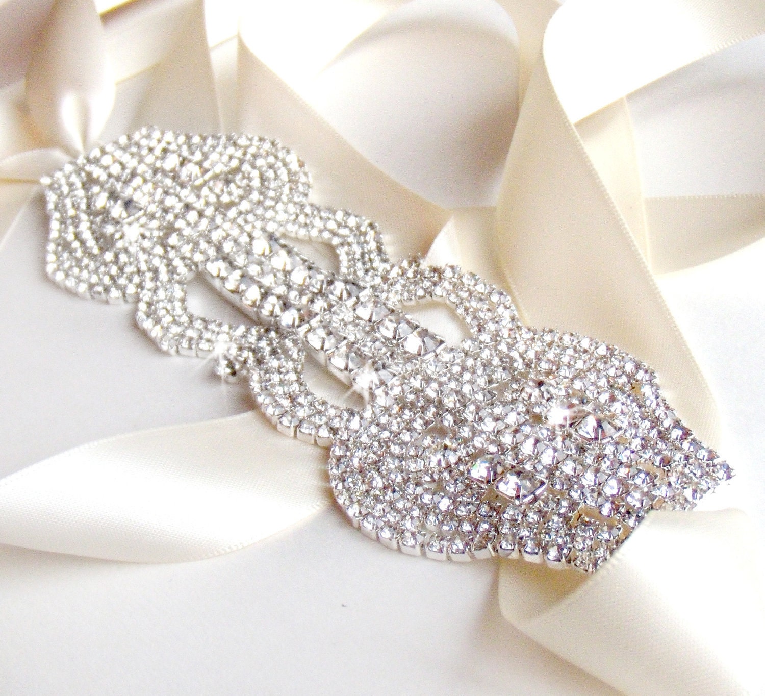 Extra Wide Wedding Dress Sash, Bridal Belt Sash - Custom Satin Ivory, White, Black Ribbon - Silver and Crystal Rhinestone Wedding Dress Belt