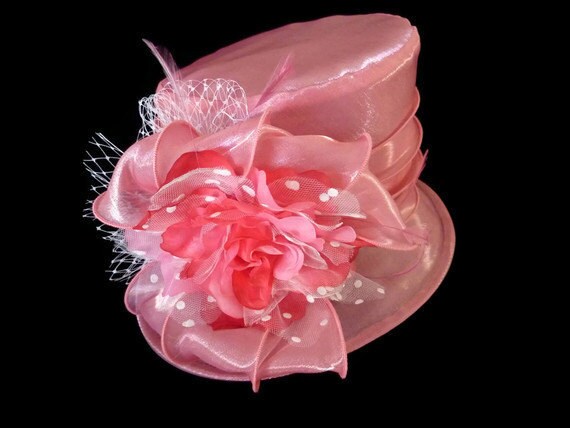 Kentucky Derby Hat, Summer Hat, Easter Hat, Church Hat, Adjustable Size Organza Hat in Pink - "PARTY IN PINK"