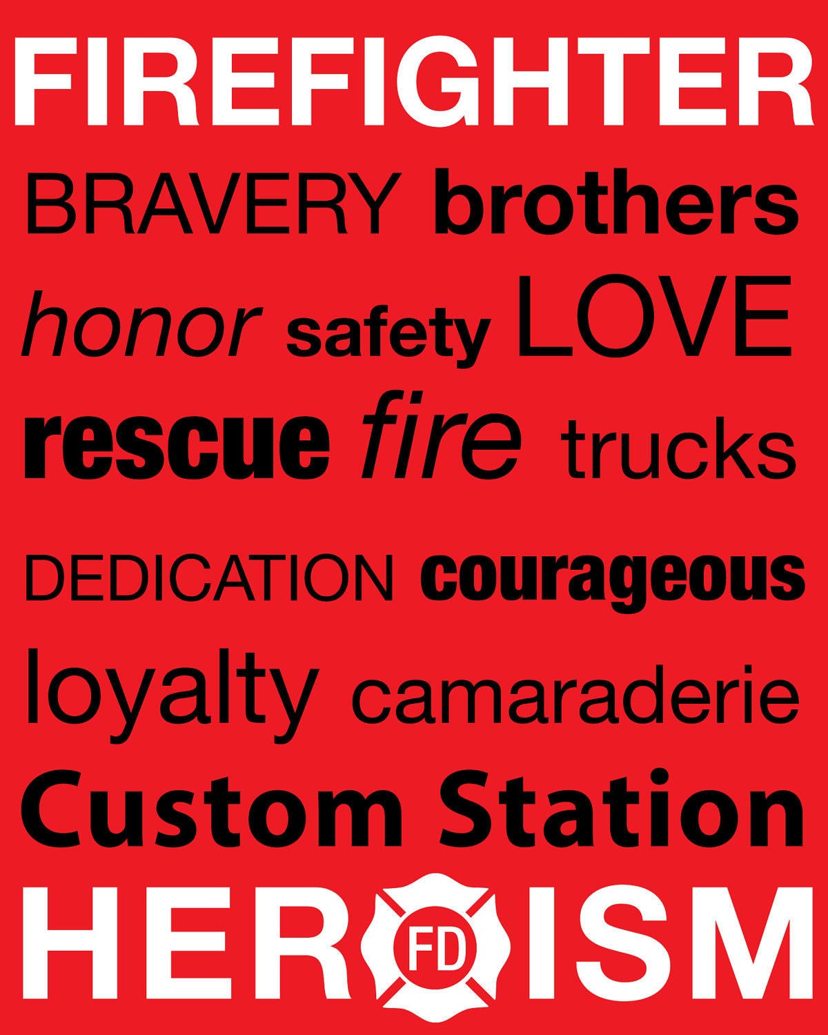 Custom Personalized Firefighter Name or Station Firefighter Vinyl Stretched Canvas Subway Art 16" x 20"