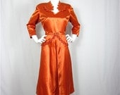 25% Off Storewide Sale // Vintage 1940s Brilliant Copper Satin Dress, Sz S, M