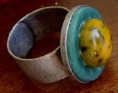 Upcycled Marbled Bakelite Button Cocktail Ring