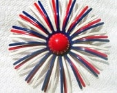 Vintage Red, White and Blue Enamel Fireworks Flower Pin