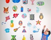 ALPHABETICA  - Wall stickers fabric reusable  decals - Large