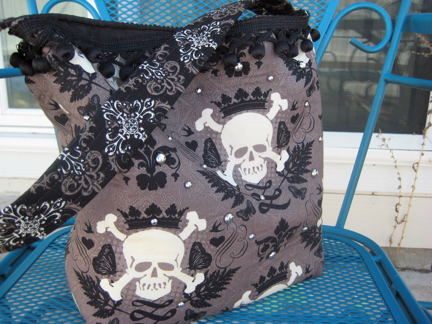 Sale Skull Bag Purse OOAK With silver Studs - Skull purse