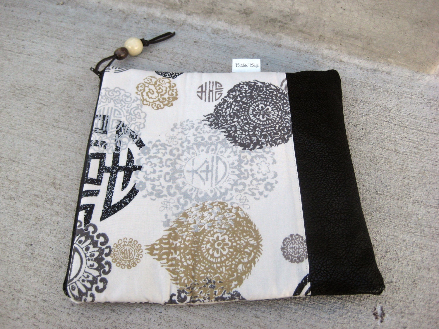 Clutch - Asian Print - Vegan Leather Bottom - Purse - Fold over Clutch