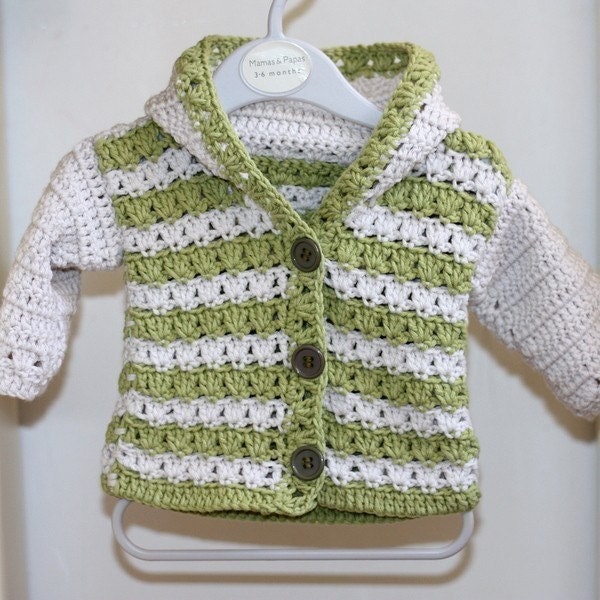 Instant download - Crochet PATTERN (pdf file) - Sorrento Hooded Cardigan (now available for 3-6, 6-9, 9-12 months)