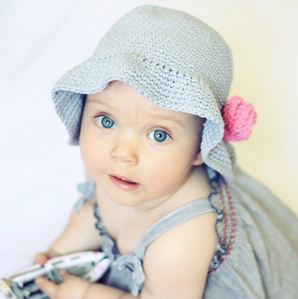 Instant download - Crochet hat PATTERN (pdf file) - Simple Flower Sun Hat (baby to adult)