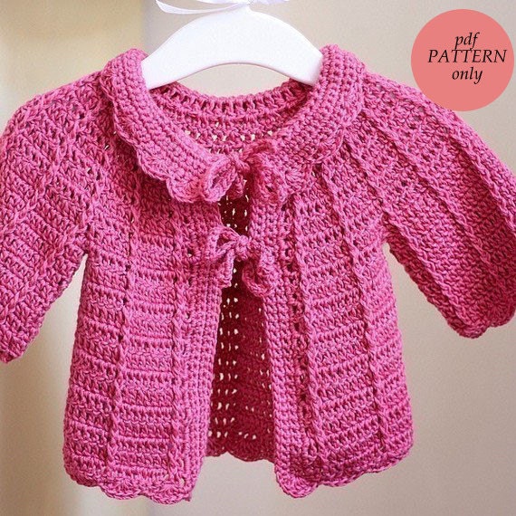 Instant download - Crochet PATTERN (pdf file) - Candy Pink Baby Cardigan