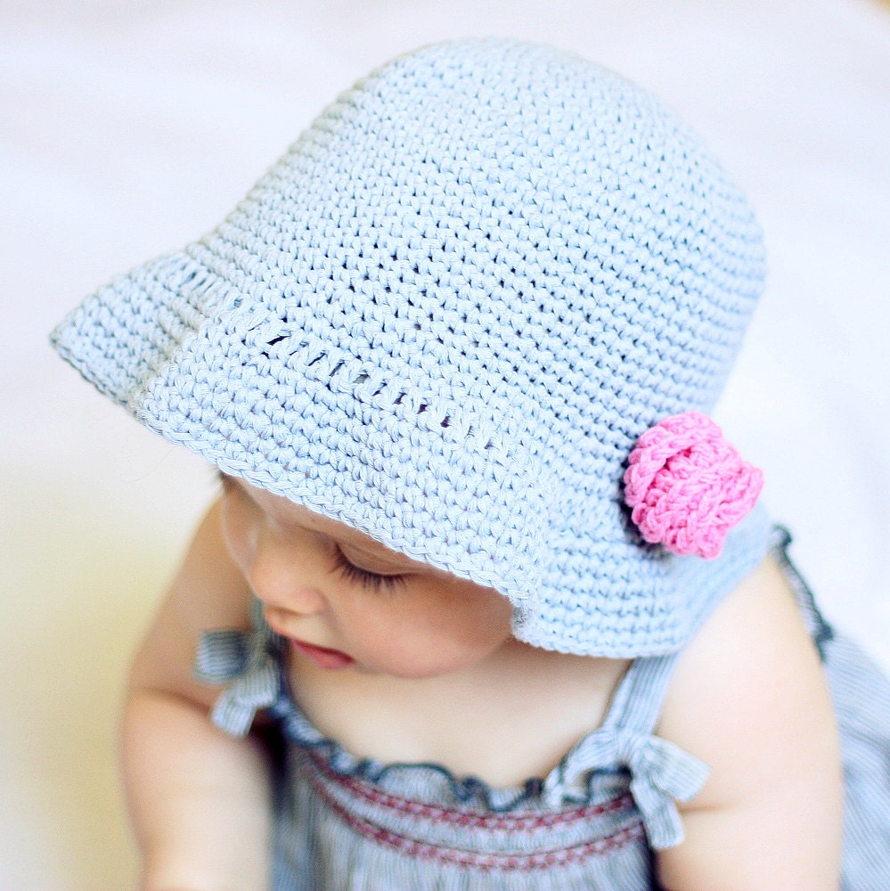 Instant download - Hat Crochet PATTERN (pdf file) - Simple Flower Sun Hat (baby to adult)