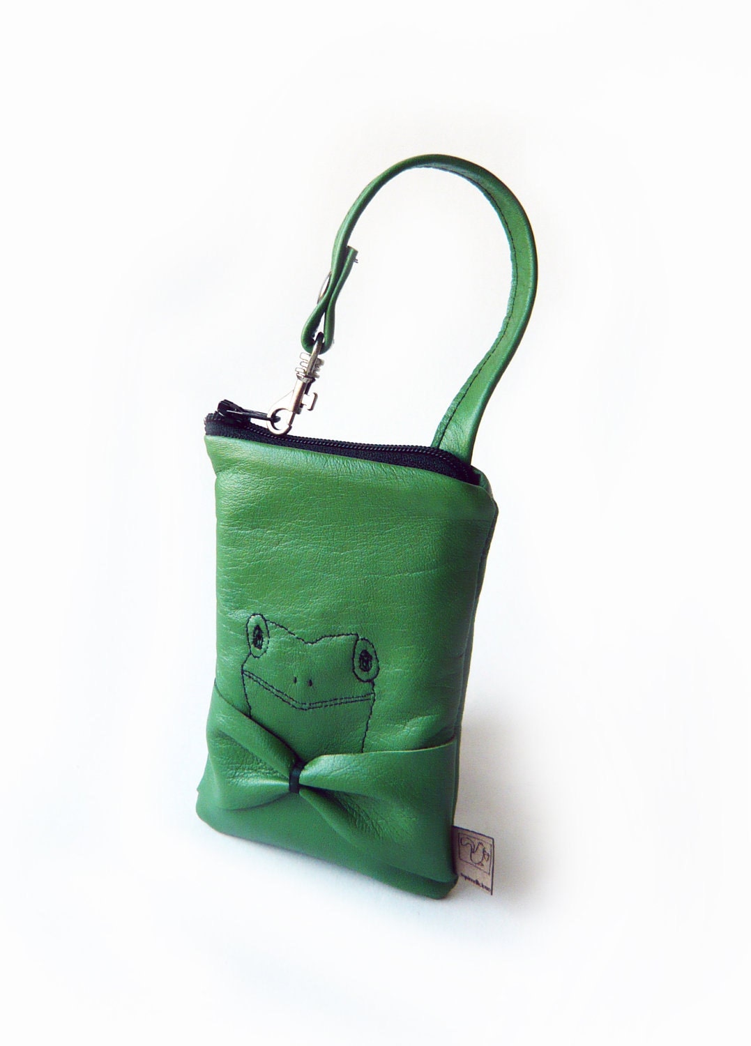 frog cellphone/camera cover green leather, -what's the occasion-