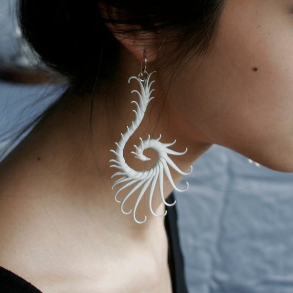 Heliplume Large Earrings with Soft White Spikes