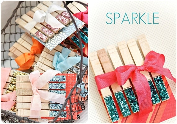 Turquoise Sparkle Glitter Clothespins, Set of 6