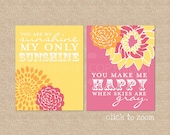 You are My Sunshine Nursery / Kids Room Art Prints, Custom match colors to your nursery / room, Style: Blooms & Sunshine - 8 x 10