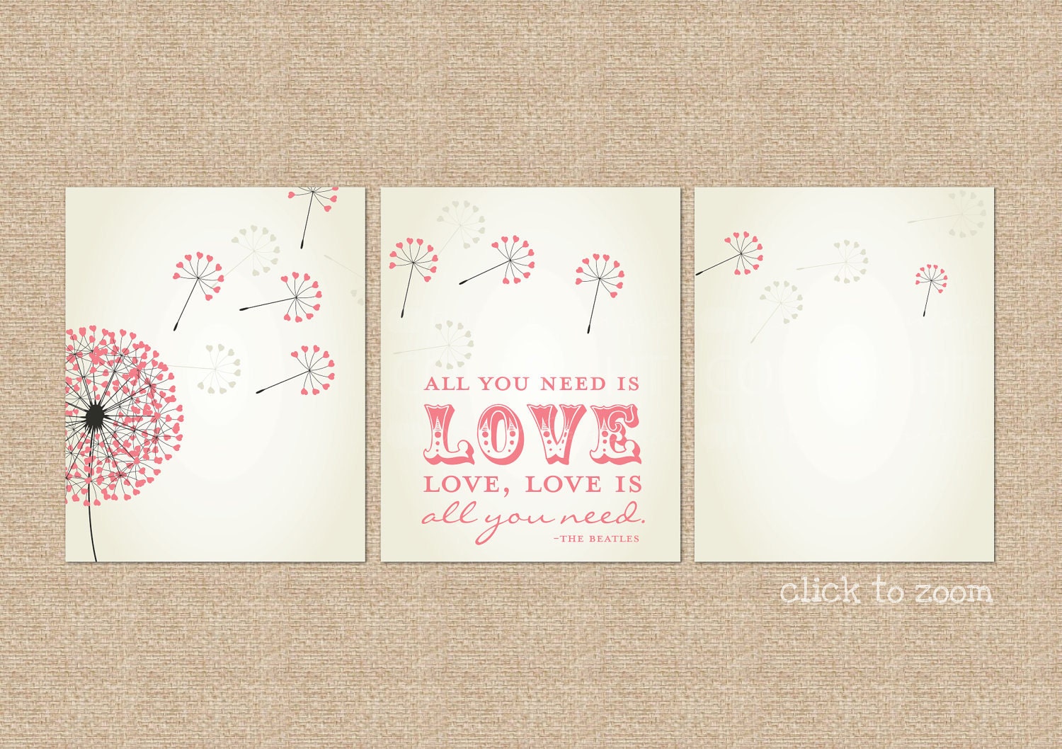 Beatles, All you need is love... Nursery / Kids Room Giclée Art Prints, 3 Print Set, Custom match colors to your nursery/room, 8 x 10