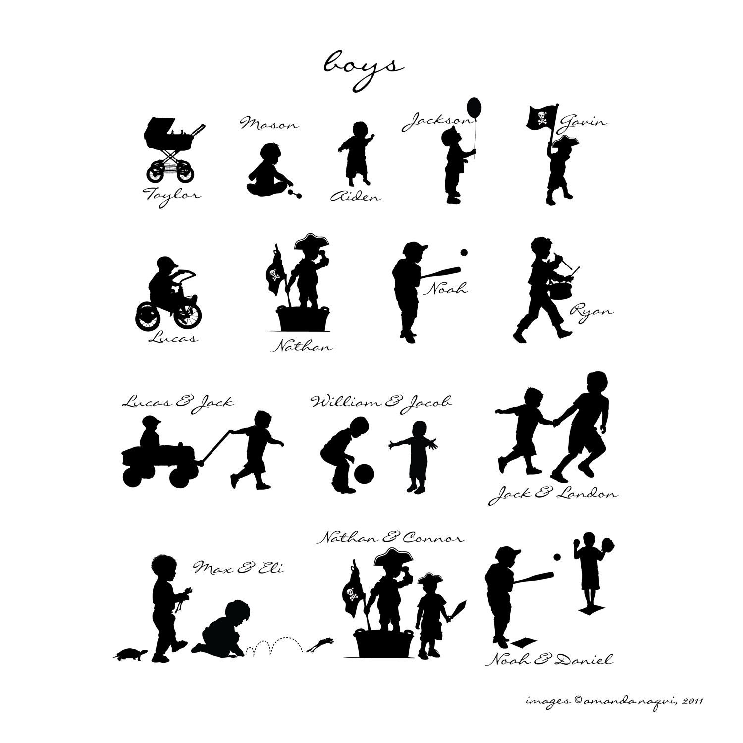 Personalized Silhouette Print // Giclée Art Print for Nursery / Child's Room, 8x10