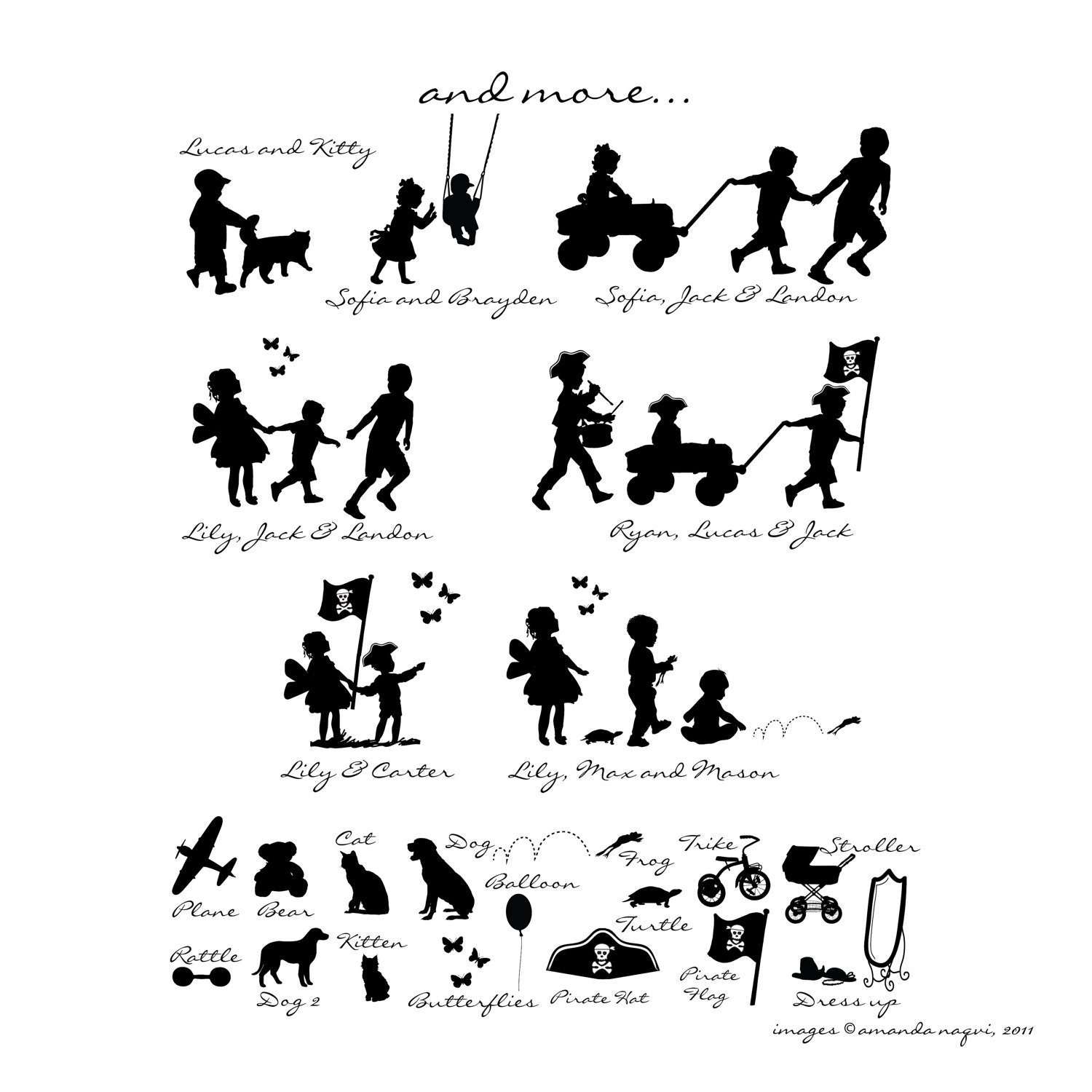 Personalized Silhouette Print // Giclée Art Print for Nursery / Child's Room, 8x10