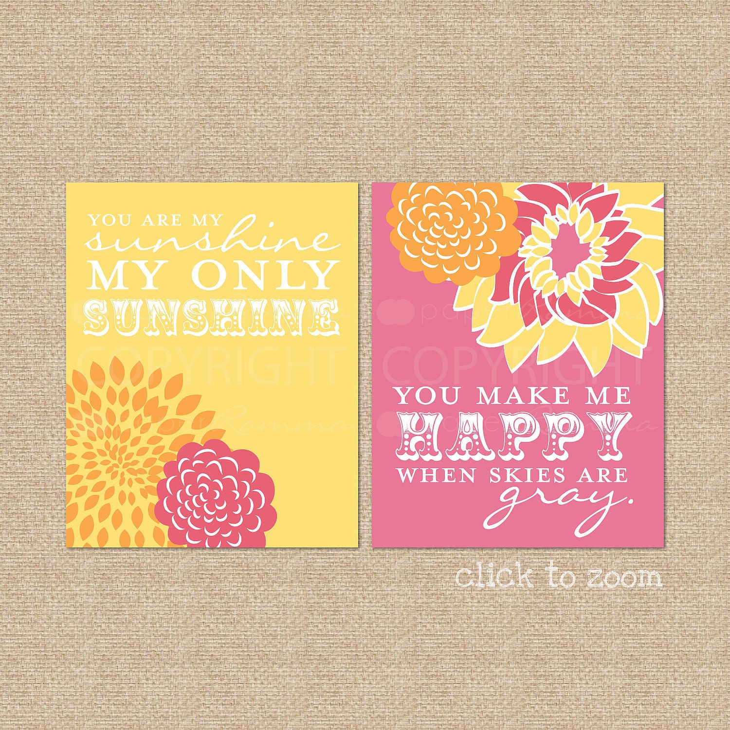 You are My Sunshine Nursery / Kids Room Art Prints, Custom match colors to your nursery / room, Style: Blooms & Sunshine - 8 x 10