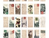 7-8 x 1 7-8 - French Postcards, Ladies, Handwriting, Paris - Digital Collage Sheet 185 - Direct Download