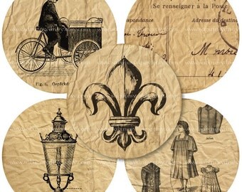 2.5 Inch Circles - Aged Ephemera 4 - Digital Collage Sheet 539