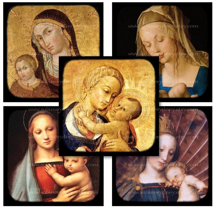 Vintage Viewfinder Mary, Madonna, Child 1 - 2.5 Inch Squares - Printable Download - Digital Collage Sheet 679