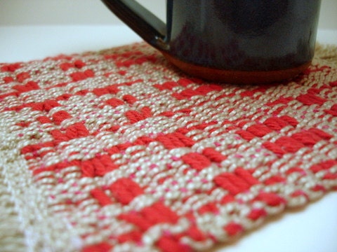 Handwoven Red and White Cotton Roaster Coaster I'm Single