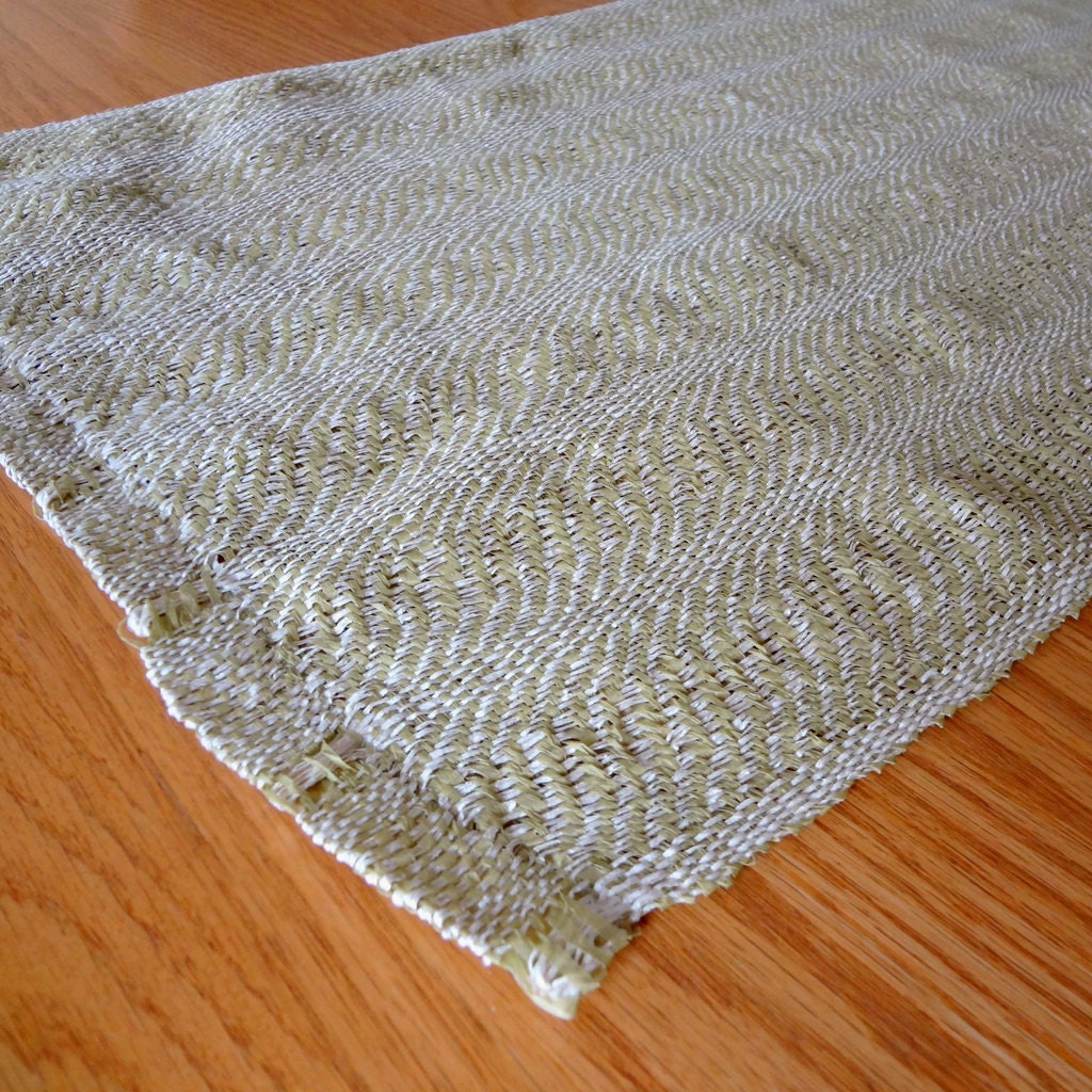 Handwoven Runner Yellow Green Linen Paper and Pine Paper