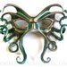 Large Cthulhu leather mask, hand-painted in metallic green and copper