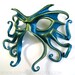 Cthulhu leather mask, hand-painted in metallic turquoise and green-gold