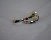 Silver Turquoise Coral and Onyx Earrings  Vintage Pierced