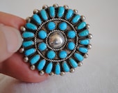 Vintage Silver and Turquoise Zuni Pin or Brooch