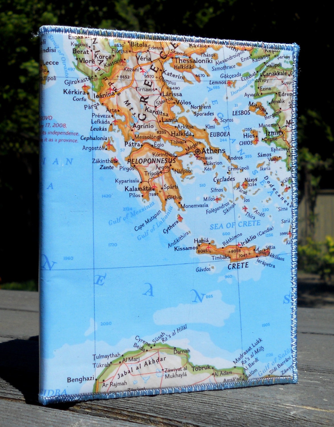 Passport Cover from Recycled Map of Greece, Sicily, Naples, Crete Area