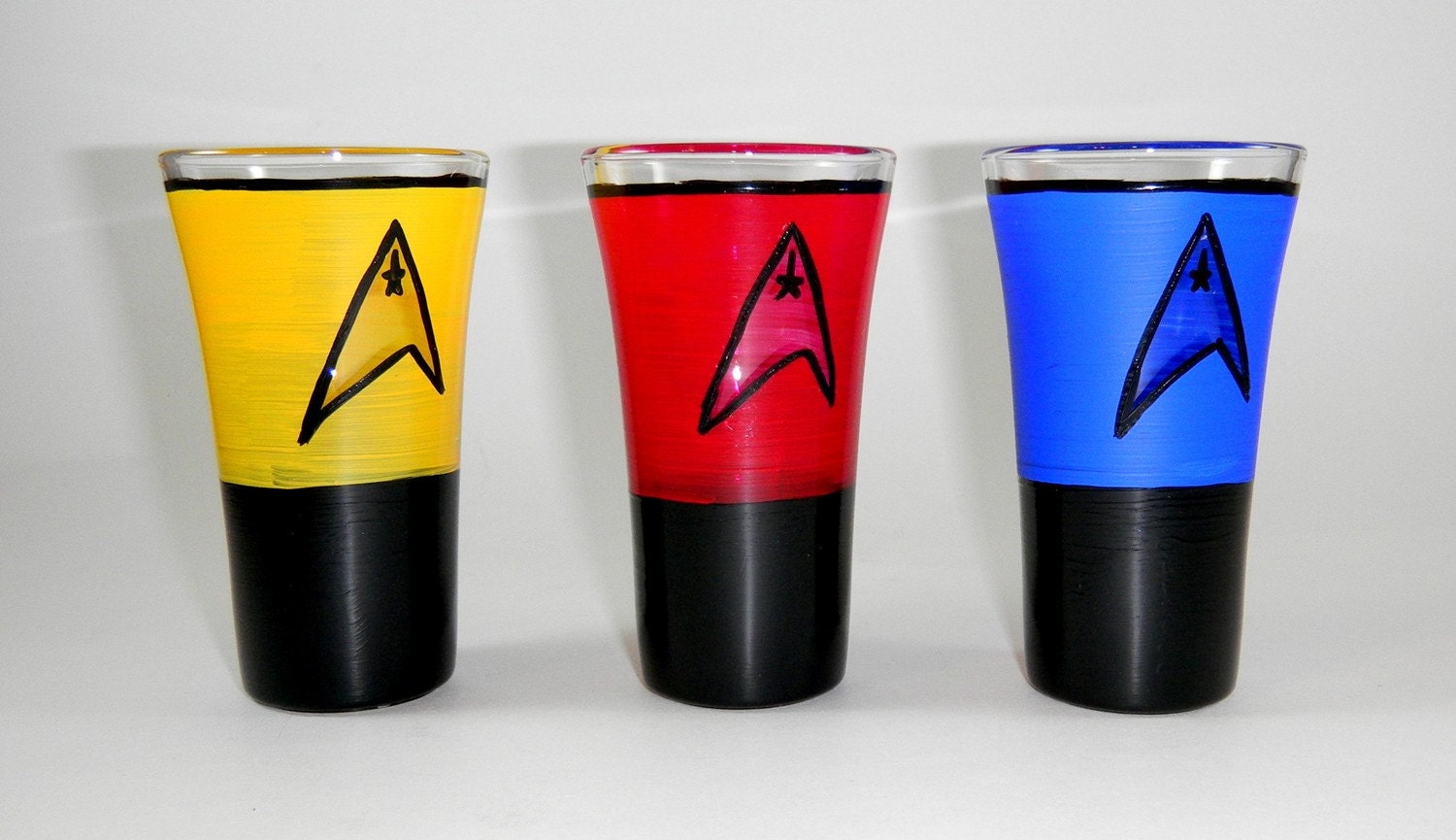 Star Trek inspired hand painted shot glass set of three