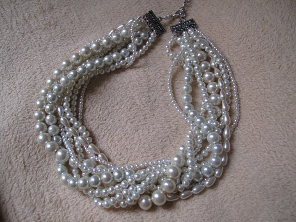 Wedding  Bold Bridal,Handmade,chunky layered ,ivory pearl ,precious  necklace.