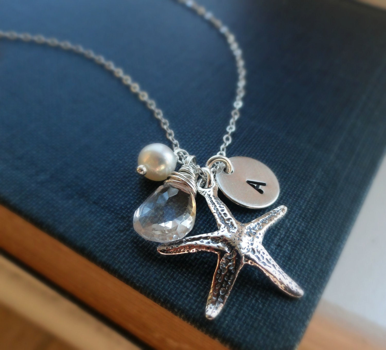 Personalized starfish necklace, Bridesmaid gifts, beach wedding jewelry, custom initial & birthstone necklace, starfish necklace