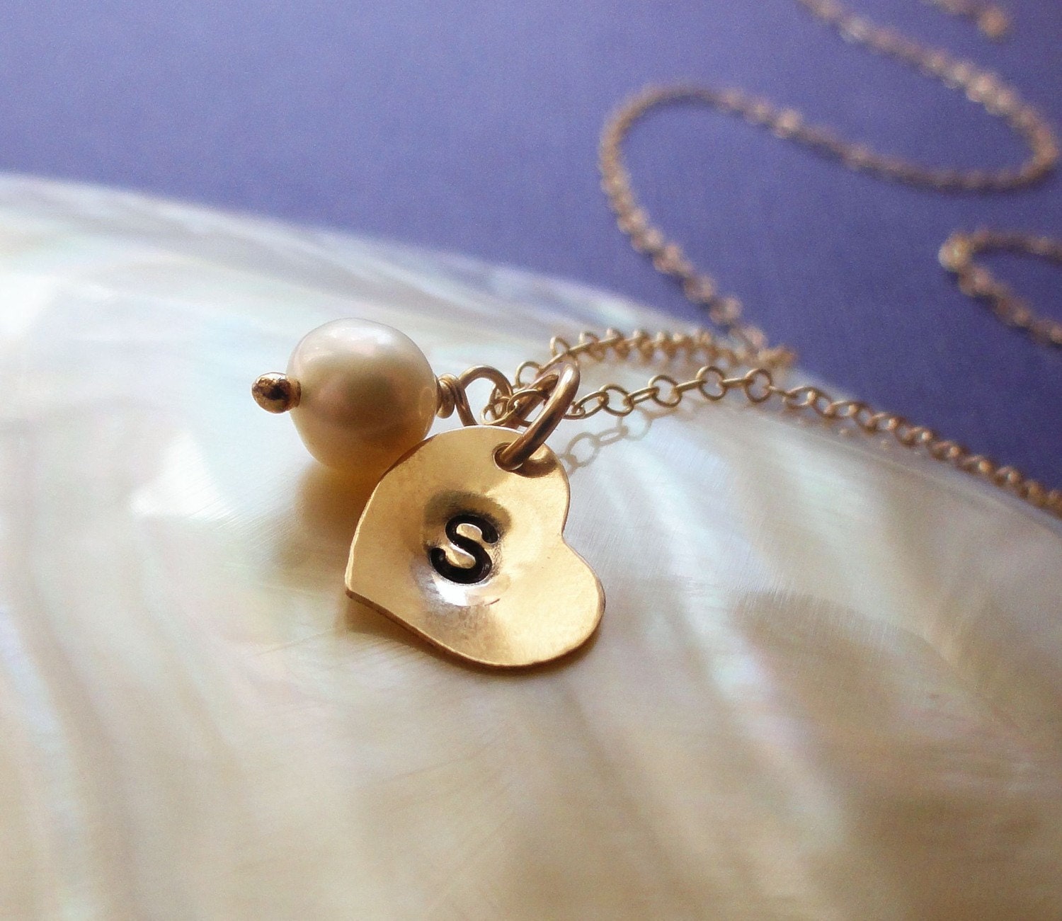 Tiny gold initial Necklace, single initial charm with pearl, gold filled, tiny heart necklace, personalized heart necklace, bridesmaid gift