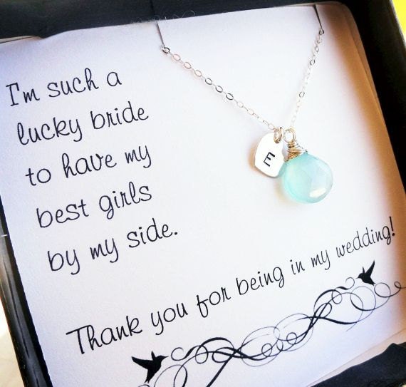 Bridesmaid thank you cards with sterling silver initial & birthstone necklace, personalized bridesmaid gifts, asking bridesmaids cards