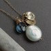 Personalized Necklace, Friendship necklace, sisters, December Blue Topaz, freshwater pearl necklace, two initial necklace, Mothers Necklace
