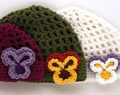 Instant Download - Crochet Pattern - Summer's Hat with Pansy (Newborn to Adult)
