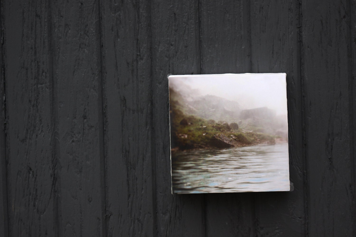 Landscape Photography, Art, Limited Edition Encaustic Photograph Mounted on Panel, 6", Mist Fog