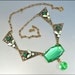 Art Deco Necklace Emerald Green Glass Enamel Gold Rhinestone Vintage 1920s Jewelry