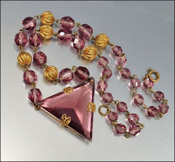 Art Deco Czech Necklace Glass Bead Gold Art Deco Jewelry Vintage 1920s Jewelry