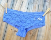 Something Blue BRIDAL Lingerie with bling underwear -  something blue dusty BLUE cheeky -  I DO in rhinestones size Medium -Ships in 24hrs