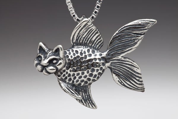 Large Silver Catfish Charm Pendant