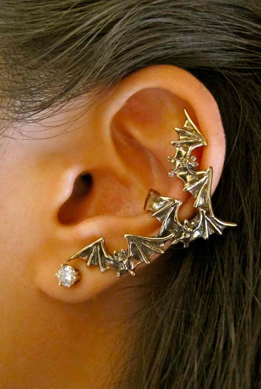 Bronze Bat Flock Ear Cuff