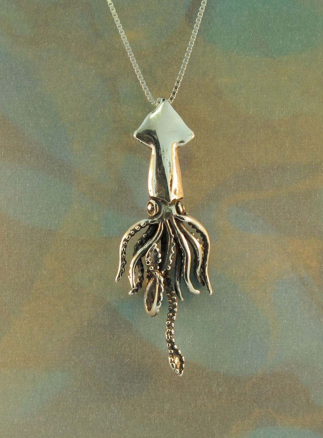 Silver Squid Charm Pendant