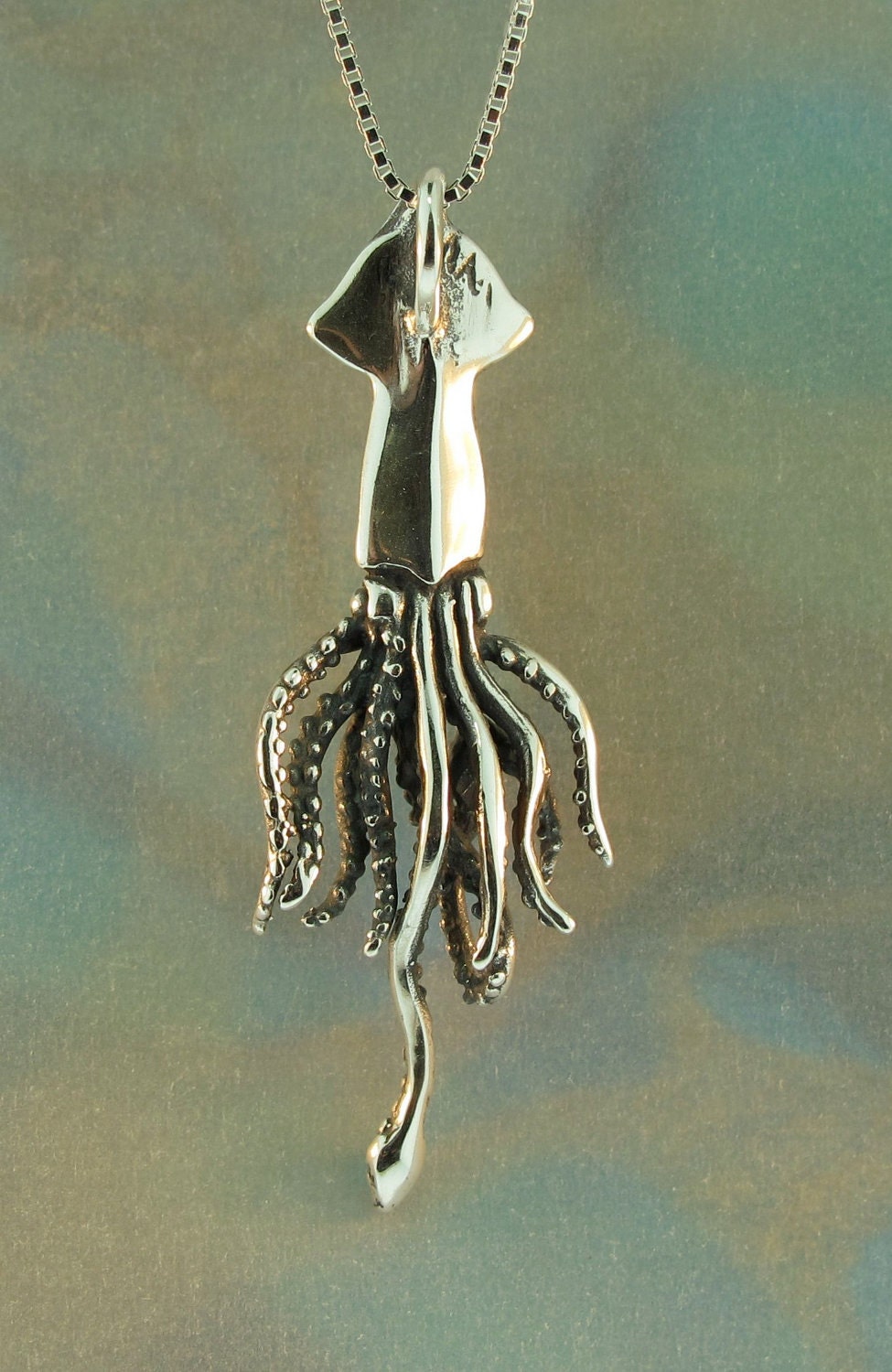 Silver Squid Charm Pendant