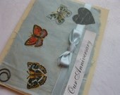 Handmade Anniversary Card Ivory and Light Blue with Butterflies