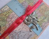 Portland Oregon Vintage Atlas Handmade Card with Hummingbird Charm