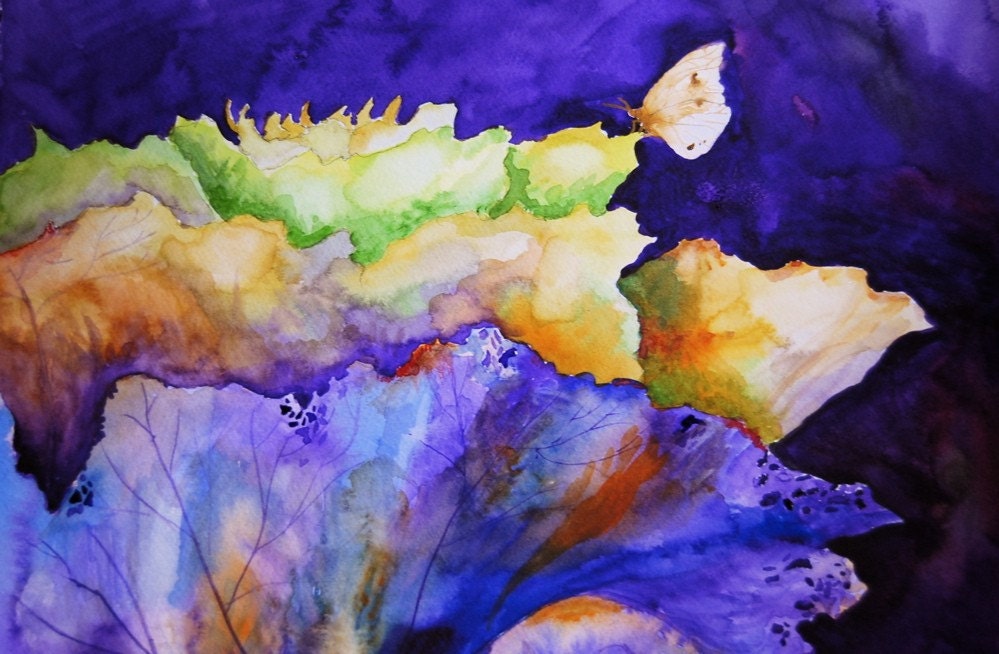 Watercolor Painting, Cabbage, Original Still Life
