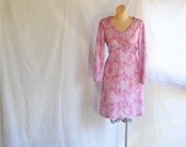 Vintage Dress Pink Floral Mini Dress Flowers Flirty Dress V Neck Home Sewn